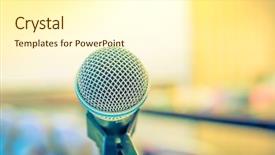  Presentation with microphone - PPT theme with discourse - black microphone in conference room background and a  colored foreground