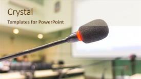  Presentation with microphone - Theme consisting of discourse - black microphone in conference room background and a  colored foreground