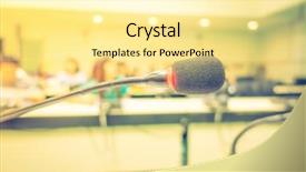  Presentation with microphone - Audience pleasing presentation consisting of discourse - black microphone in conference room backdrop and a  colored foreground