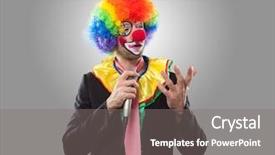 Presentation with clown - Presentation theme consisting of discourse - clown in a business suit background and a gray colored foreground