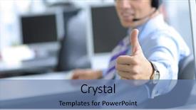  Presentation with headphones - Beautiful presentation theme featuring discourse - happy male in headphones gesturing backdrop and a teal colored foreground