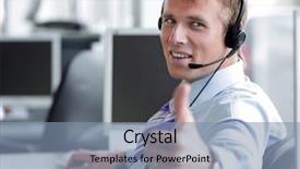  Presentation with male infertility - Beautiful PPT theme featuring discourse - happy male in headphones gesturing backdrop and a seafoam green colored foreground