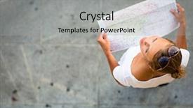  Presentation with city map - Presentation theme enhanced with discover - pretty young female tourist studying background and a light gray colored foreground