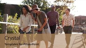  Presentation with group of people silhouettes walking - Theme enhanced with discover america - group of friends walking along background and a  colored foreground