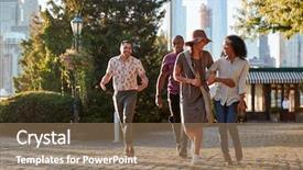  Presentation with group of people silhouettes walking - Presentation theme featuring discover america - group of friends walking background and a  colored foreground