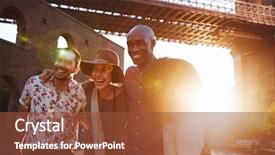  Presentation with brooklyn bridge - Cool new theme with discover america - group of friends walking backdrop and a  colored foreground