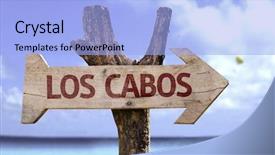  Presentation with beach - Presentation featuring discover america - los cabos wooden sign background and a light blue colored foreground