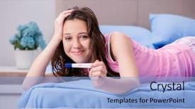  Presentation with diverse pregnancy - Slides having discovering her positive pregnancy test background and a light blue colored foreground