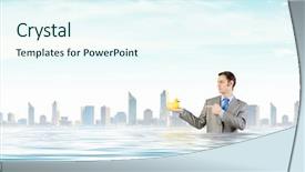  Presentation with rubber duck - Amazing presentation design having discrepancy - funny businessman with yellow rubber backdrop and a sky blue colored foreground