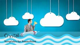  Presentation with rubber duck - Beautiful PPT theme featuring discrepancy - funny businessman with yellow rubber backdrop and a cyan colored foreground