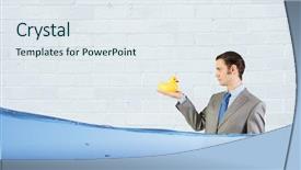  Presentation with rubber duck - Presentation design enhanced with discrepancy - funny businessman with yellow rubber background and a sky blue colored foreground