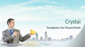  Presentation with rubber duck - Slide deck enhanced with discrepancy - funny businessman with yellow rubber background and a  colored foreground