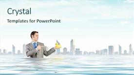  Presentation with rubber duck - PPT theme with discrepancy - funny businessman with yellow rubber background and a sky blue colored foreground