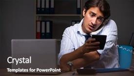  Presentation with late - Amazing PPT theme having discrepancy - young financial manager working late backdrop and a wine colored foreground