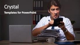  Presentation with fintech financial algo - Amazing PPT theme having discrepancy - young financial manager working late backdrop and a dark gray colored foreground