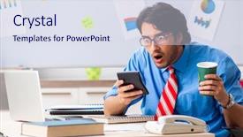  Presentation with financial - Presentation theme consisting of discrepancy - young male financial manager working background and a sky blue colored foreground