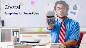  Presentation with discrepancy - Presentation design consisting of discrepancy - young male financial manager working background and a sky blue colored foreground