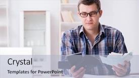  Presentation with discrepancy - Beautiful theme featuring discrepancy - young man frustrated at his backdrop and a light blue colored foreground