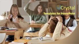  Presentation with classmates - Presentation theme featuring discriminated-schoolboy-covering-his-head background and a tawny brown colored foreground