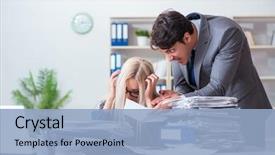  Presentation with secretary - PPT theme enhanced with discrimination - angry irate boss yelling background and a light blue colored foreground