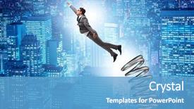  Presentation with promotion - Cool new slide set with discrimination - businessman jumping from spring backdrop and a teal colored foreground