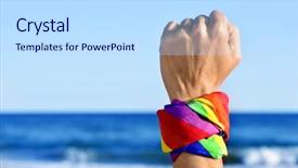  Presentation with rainbow flag - PPT theme consisting of discrimination - closeup of a young caucasian background and a sky blue colored foreground