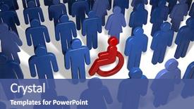  Presentation with wheelchair - Beautiful presentation theme featuring discrimination - disabled wheelchair user amongst many backdrop and a ocean colored foreground