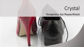  Presentation with black men - Colorful slide deck enhanced with high heels and men's shoe backdrop and a light gray colored foreground