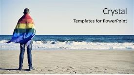  Presentation with wrapped flag - PPT layouts enhanced with discrimination - young caucasian man seen background and a sky blue colored foreground