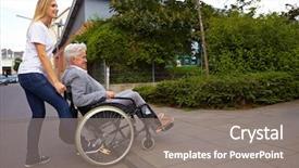  Presentation with helping - Slide deck consisting of discrimination - young woman helping elderly woman background and a gray colored foreground