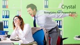  Presentation with two paths - Colorful presentation design enhanced with discrimination workplace - two colleagues working backdrop and a mint green colored foreground