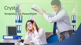  Presentation with contemporary world two columns - Audience pleasing slide deck consisting of discrimination workplace - two colleagues working backdrop and a soft green colored foreground