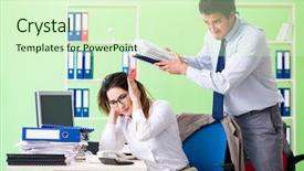  Presentation with office - Theme with discrimination workplace - two colleagues working background and a soft green colored foreground