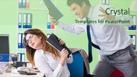  Presentation with working - Audience pleasing theme consisting of discrimination workplace - two colleagues working backdrop and a mint green colored foreground