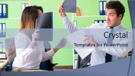  Presentation with farewell colleagues - Beautiful slide deck featuring discrimination workplace - two colleagues working backdrop and a light blue colored foreground