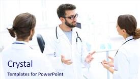  Presentation with staff - Cool new presentation design with discuss in a modern hospital backdrop and a sky blue colored foreground