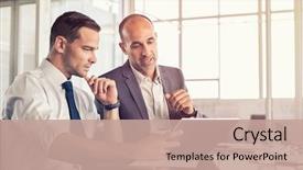  Presentation with using digital tablet - Slide set consisting of discuss information with senior leadership background and a coral colored foreground