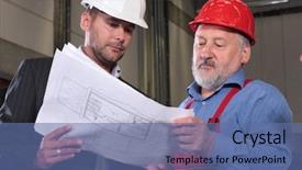  Presentation with senior worker - Beautiful theme featuring discussing a construction project backdrop and a  colored foreground