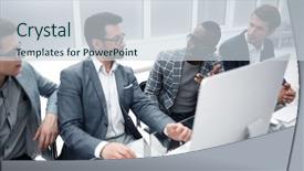  Presentation with partners - Theme featuring discussing a new business project background and a sky blue colored foreground