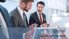  Presentation with people - PPT theme having discussing a new design project background and a teal colored foreground