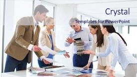  Presentation with new office - PPT theme featuring discussing at table in new background and a sky blue colored foreground