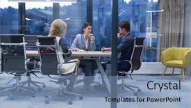  Presentation with improvement plan - Cool new slide deck with leader improvement - group of a young business backdrop and a seafoam green colored foreground