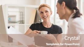  Presentation with blonde holding magnifying glass - Beautiful slides featuring discussing details of mutually beneficial backdrop and a  colored foreground