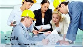  Presentation with architects - PPT layouts with discussing draft of new construction background and a light blue colored foreground