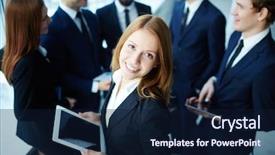  Presentation with ideas - Amazing PPT theme having discussing ideas with their leader backdrop and a navy blue colored foreground