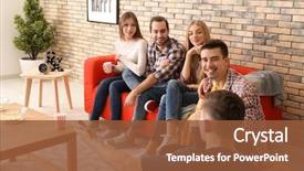  Presentation with young people in the club - Colorful theme enhanced with discussing movie in home cinema backdrop and a tawny brown colored foreground