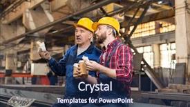  Presentation with snacks - PPT layouts consisting of discussing new equipment at lunch background and a navy blue colored foreground