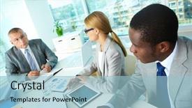  Presentation with secretary - Presentation with discussing new project at meet background and a  colored foreground