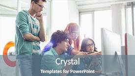  Presentation with office - Presentation theme having discussing over computer in office background and a ocean colored foreground