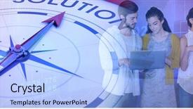  Presentation with laptop - Amazing slide deck having discussing over laptop against compass backdrop and a  colored foreground